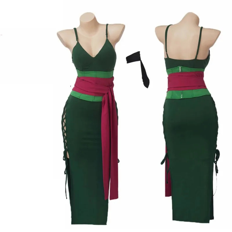 Anime Zoro Cosplay Female - アニメワンピース ロロノア・ゾロ コスプレ衣装 女性用ドレス ベルト付きフルセット レディース