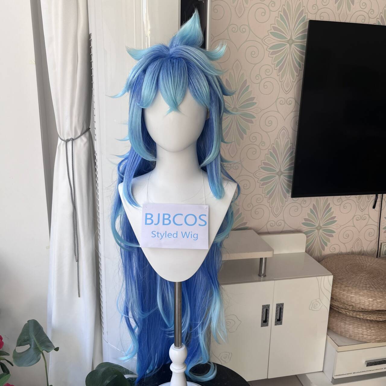 Anime Cosplay Blue Hair - [スタイリッシュウィッグ]イディアコスプレウィッグアニメツイストウィッグワンダーランドシュルド110CMロンググラデーションブルーヘア男性女性ハロウィンパーティーロールプレイ