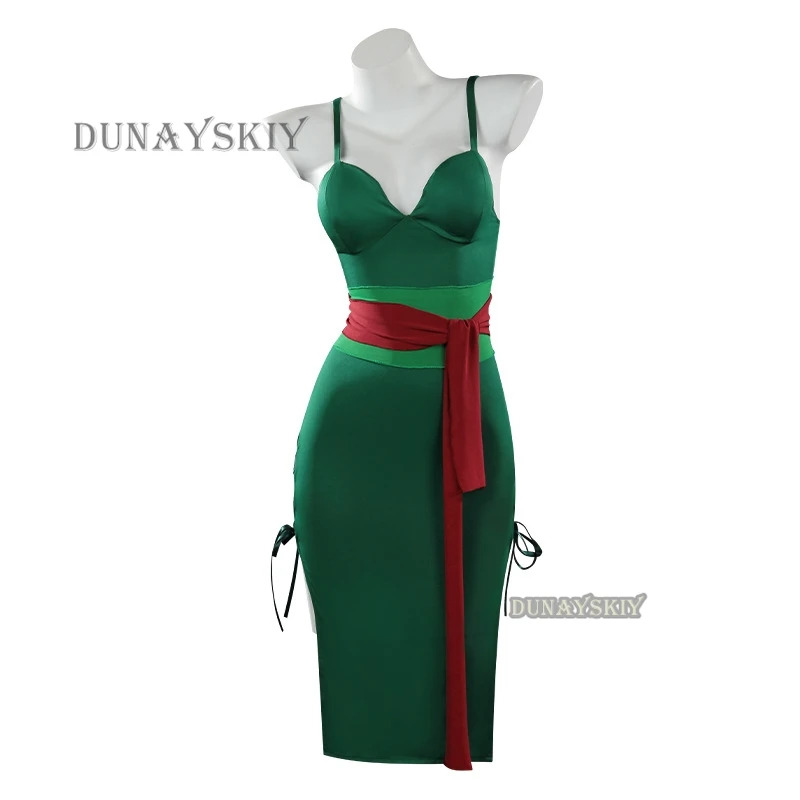Anime Zoro Cosplay Female - アニメロロノア・ゾロコスプレ衣装ワノ国国変装大人女性のためのグリーンドレス衣装女性セクシーなハロウィンスーツ