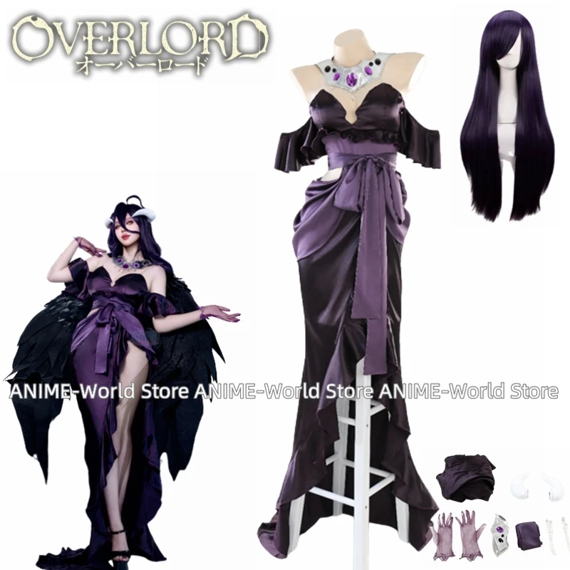 Anime Cosplay Albedo - アニメオーバーロードシーズン 4 アルベドコスプレ衣装アルベドイブニングパーティー黒のセクシーなドレスかつらハロウィン制服クリスマス衣装