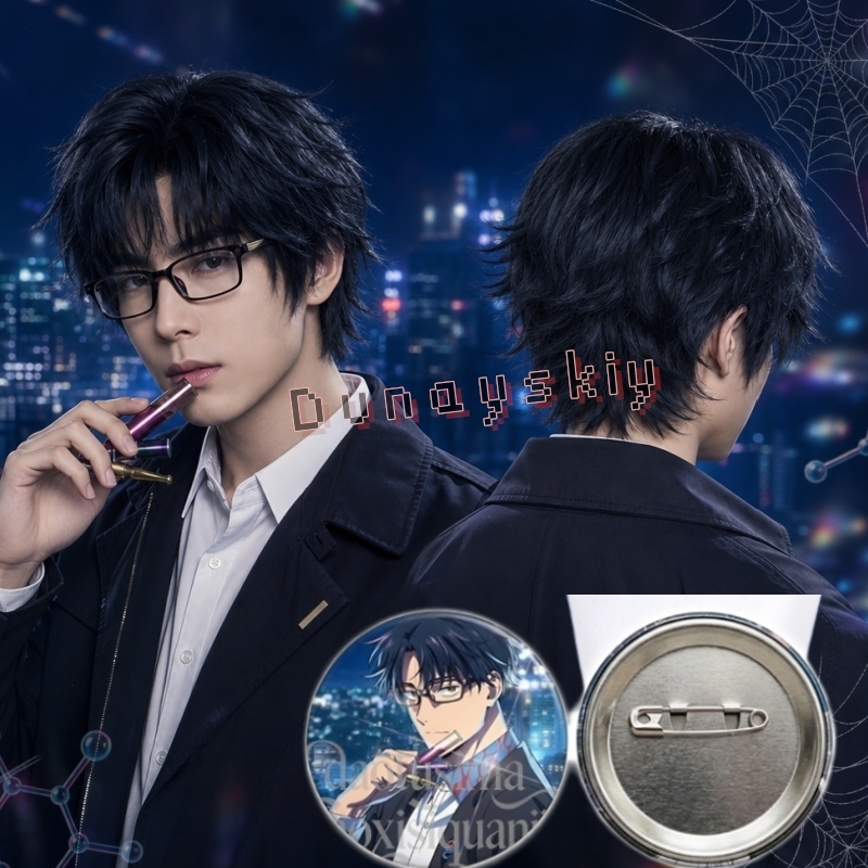 Anime Cosplay Blue Hair - アニメ MARRIAGETOXIN コスプレウィッグ 58 ミリメートルバッジヒカルゲロダークブルースパイキーショートウィッグ人工毛ハロウィンクリスマスロールプレイ