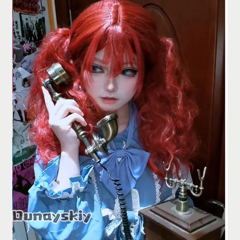 Anime Cosplay Blue Hair - ヘメラ*/ポピーゲームコスプレ衣装ドレスゲームポピーコスプレタイム赤毛の女の子女性ブルーメイドドレスロリータハロウィンドレス