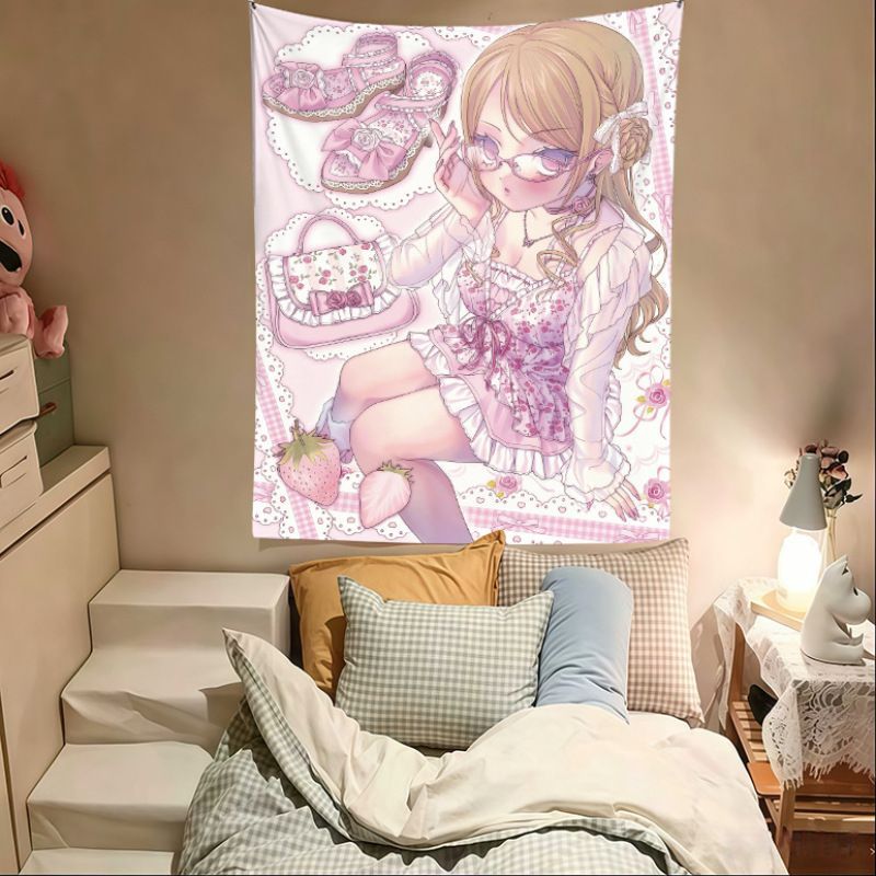 Anime Cosplay Girl Photo - VIKAMA ピンクアニメガールタペストリー、かわいい漫画壁掛け、美的寝室寮装飾、コスプレ写真背景布