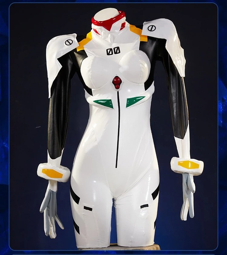 Anime Cosplay Bodysuit - 綾波レイ プラグスーツ コスプレ衣装 ホワイト PU レザー