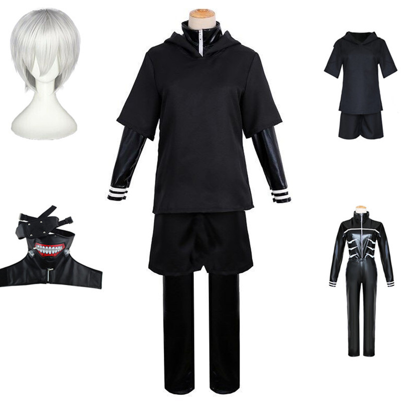 Tokyo Ghoul Mask - アニメ東京グールケンカネキ衣装黒革の戦い制服女性男性ハロウィンコスプレフルセットマスクかつら