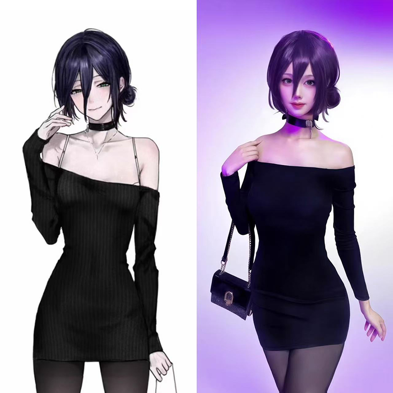 Anime Cosplay Chainsaw Man - アニメチェーンソーマンレゼコスプレ衣装女性ドレス黒セクシーなスパイシーガールオフショルダードレスハロウィンカーニバルパーティー服