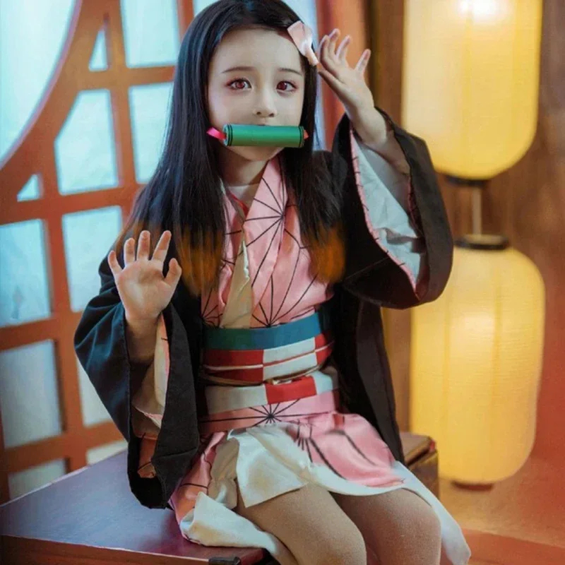 Anime Cosplay Nezuko - ❤️ ❤️ ❤️ アニメ「鬼滅の刃」ねずこコスプレ衣装、着物、羽織、ウィッグ、下駄、大人用スーツ、ハロウィン向け ❤️ ⭐️