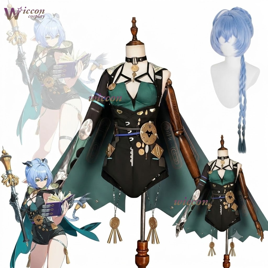 Anime Cosplay Blue Hair - ゼンレスゾーンゼロ ルシア・エローウェン ZZZ コスプレ 青髪獣耳尻尾マントフードスタッフブックナイトエミサリーフルセット ハロウィン