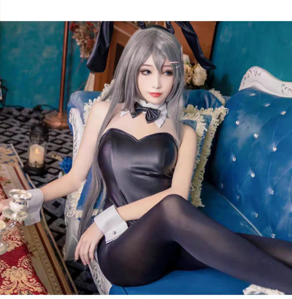 Anime Cosplay Bodysuit - セクシーなバニーガール桜島麻衣コスプレ衣装ジャンプスーツバニーセンパイ桜島麻衣コスプレフェイクレザーウサギボディスーツ女性