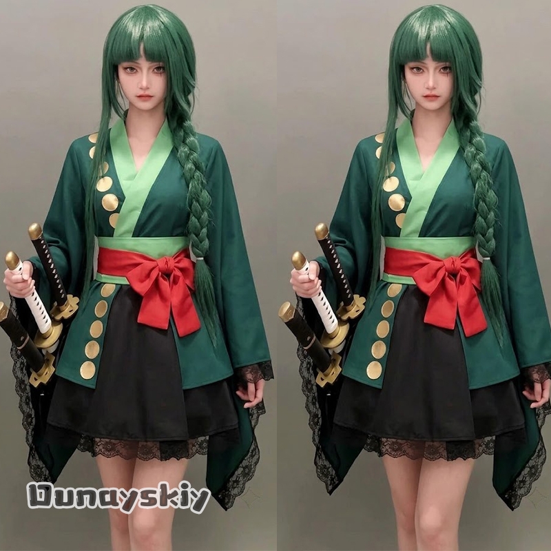 Anime Zoro Cosplay Female - アニメロロノア・ゾロコスプレ衣装日本の着物国仮装大人女性のためのグリーンドレス衣装女性セクシーなハロウィン