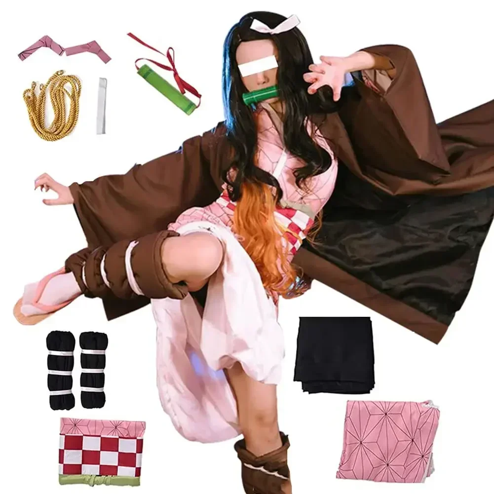 Anime Cosplay Nezuko - 2026年新作アニメコスプレ 竈門禰豆子コスプレ衣装 大人用小道具付き制服 ハロウィンカーニバルコスチューム