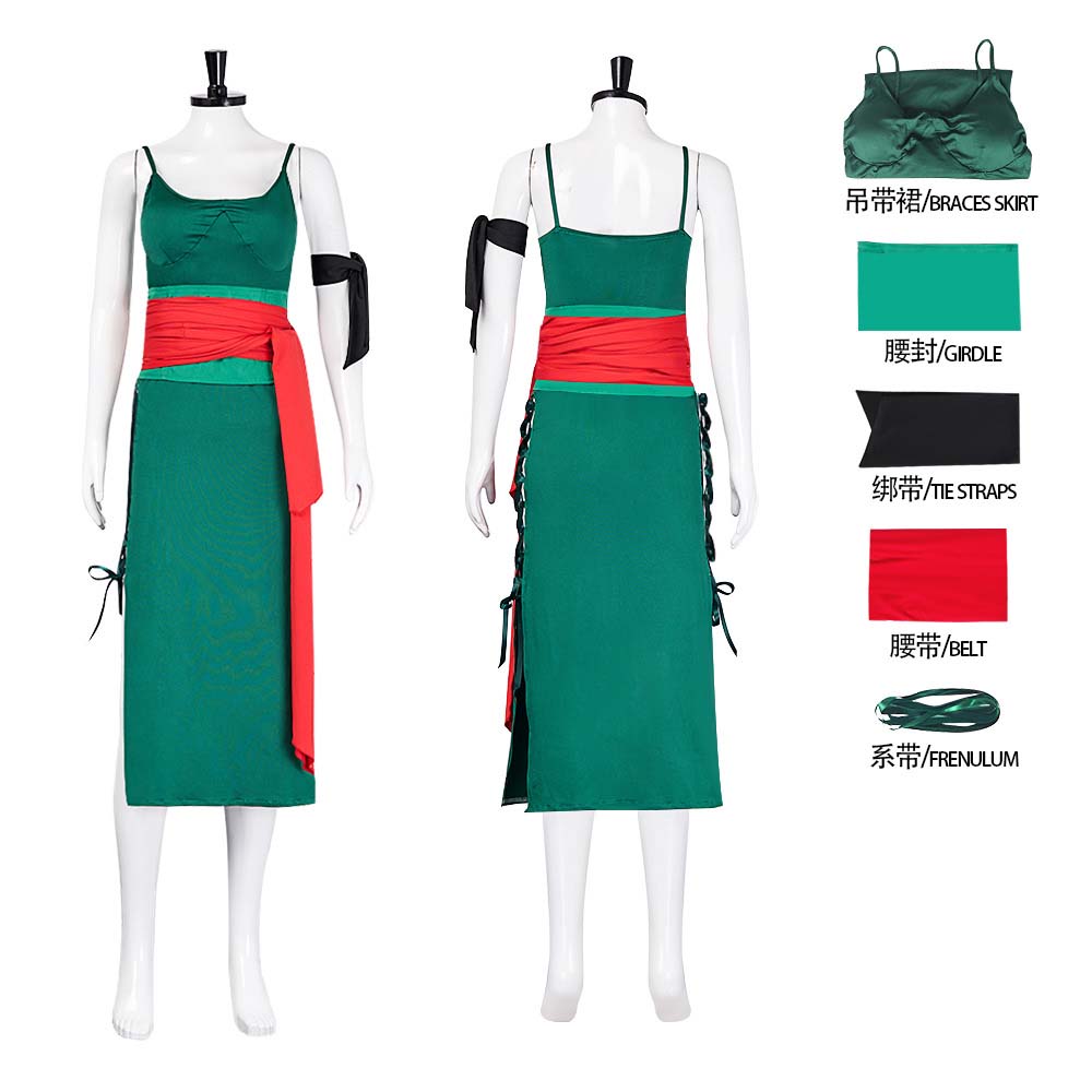 Anime Zoro Cosplay Female - 大人女性アニメロロノア・ゾロコスプレグリーンドレスコスチューム