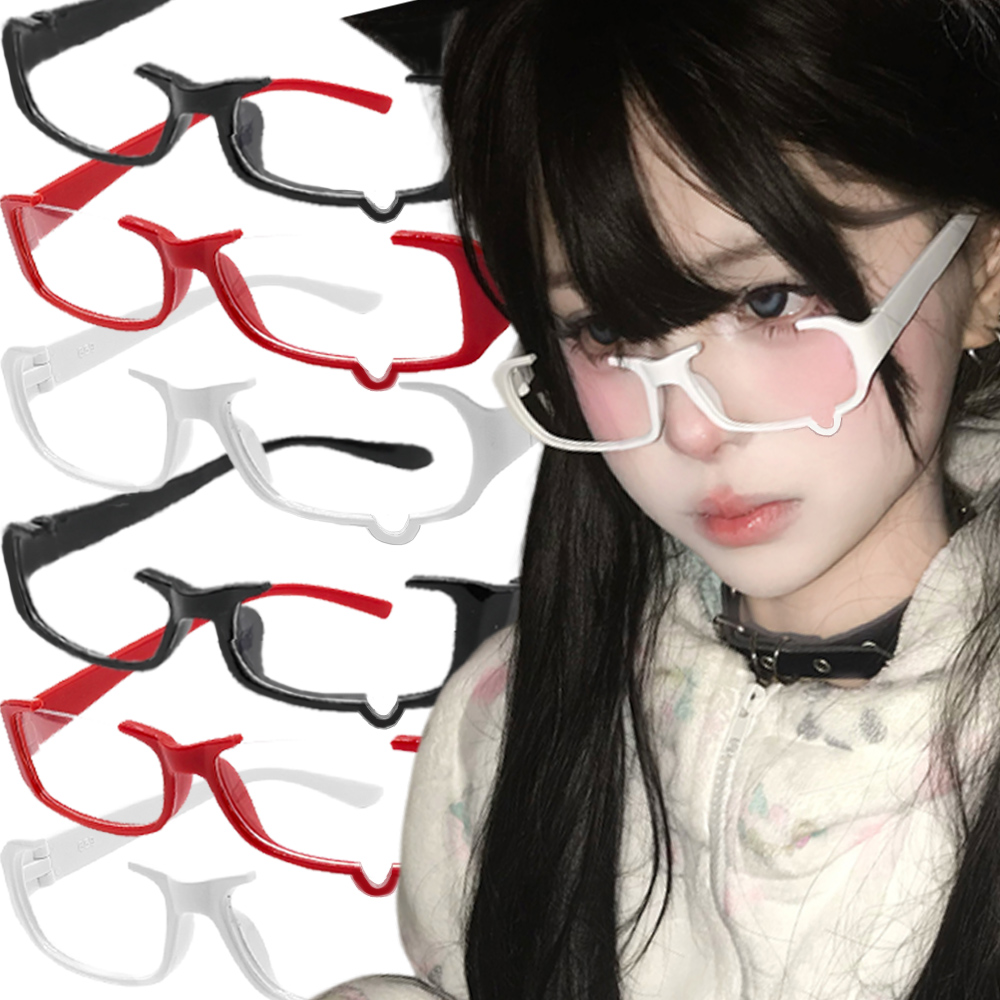 Anime Cosplay Korean Girl - 日本アニメ泣き眼鏡ハーフフレームレンズなし韓国コスプレ女の子眼鏡フレーム Y2K 甘いかわいい眼鏡装飾