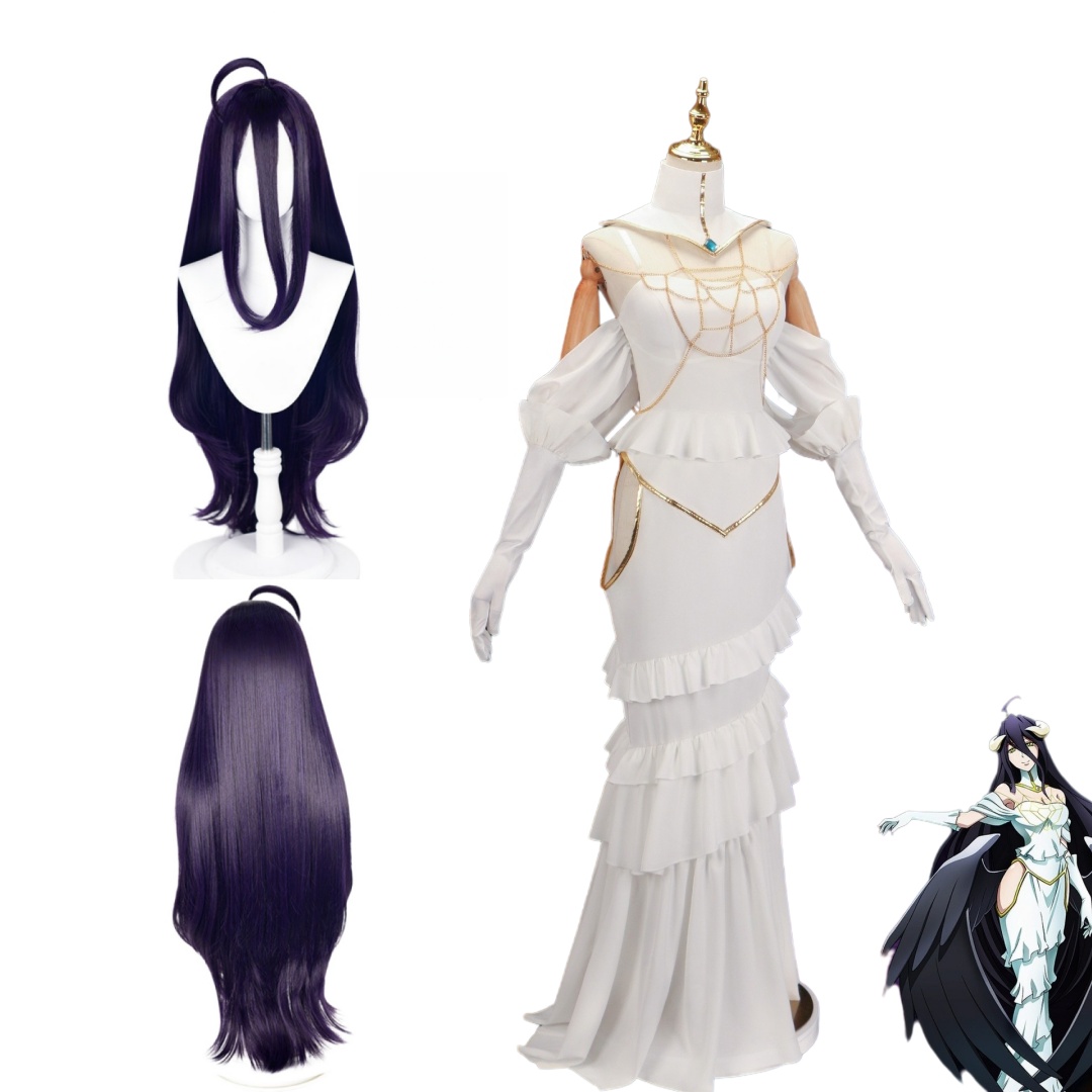 Anime Cosplay Albedo - オーバーロード アルベド 純白悪魔アルベド コスプレ衣装ウィッグセット