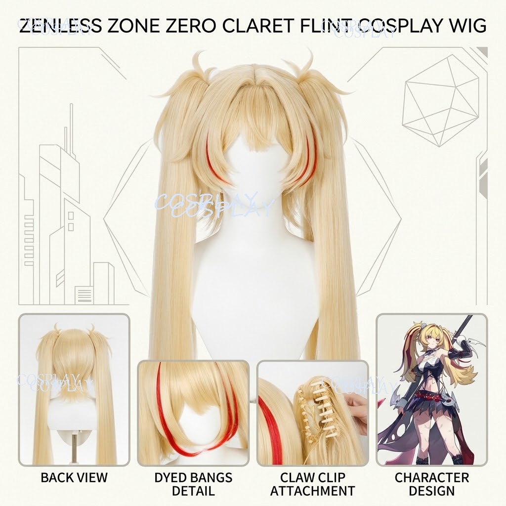 Anime Cosplay Photo - ゲーム『ゼンレス・ゾーン・ゼロ』キャラクター クラレット・フリント カスタムコスプレウィッグ 予約販売 スタイル化コスプレヘア コスプレパーティー