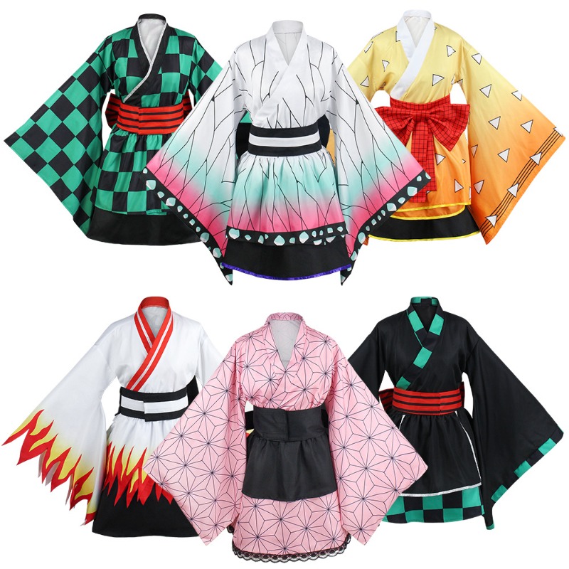 Anime Cosplay Nezuko - アニメ「鬼滅の刃」ねずこ、伊之助、胡蝶しのぶのコスプレ衣装、ハロウィンメイド服、女性用パーティーファンシーコスチューム