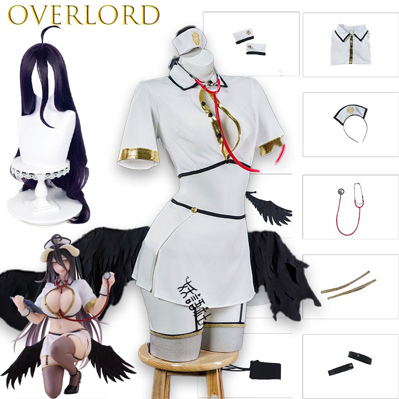 Anime Cosplay Albedo - オーバーロードアルベドナースコスプレ衣装アニメゲームキャラクター衣装女性ハロウィン腿の高いストッキングコスプレ衣装セクシーなcos