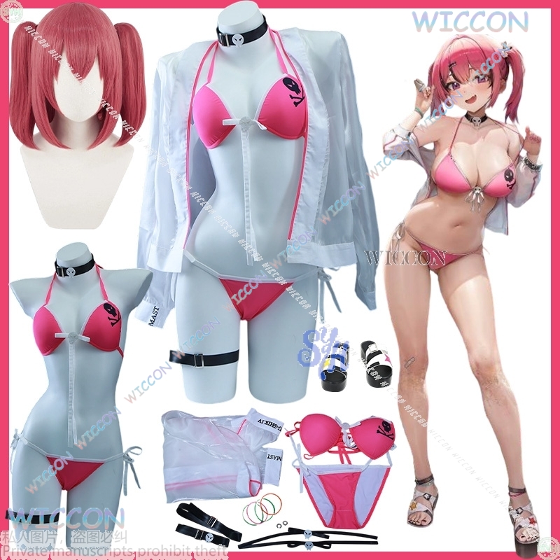 Anime Cosplay Bikini - アニメ衣装かわいいジライケイマストコスプレゲームニッケ勝利の女神夏のセクシーなホットピンクビキニ水着透明コート