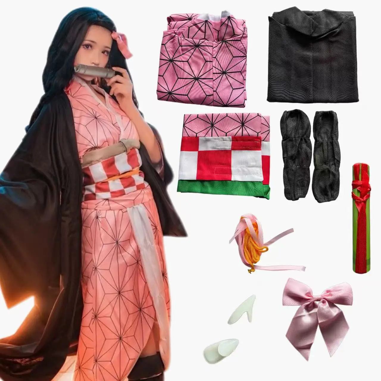 アニメ竈門禰豆子コスプレ衣装着物コスプレウィッグ毛髪ハロウィ - Anime Cosplay Nezuko のレビューと価格