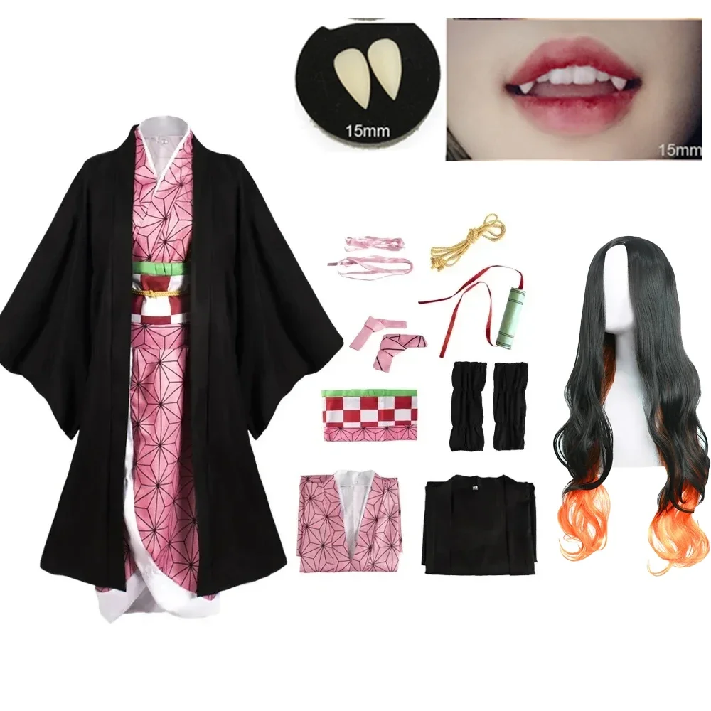 アニメ竈門禰豆子コスプレ衣装着物コスプレウィッグ毛髪ハロウィ - Anime Cosplay Nezuko のレビューと価格