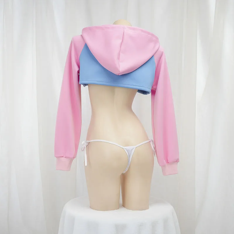 かわいい長袖クロップトップパーカーピンクブルーマッチングスタ - Anime Cosplay Bikini のレビューと価格