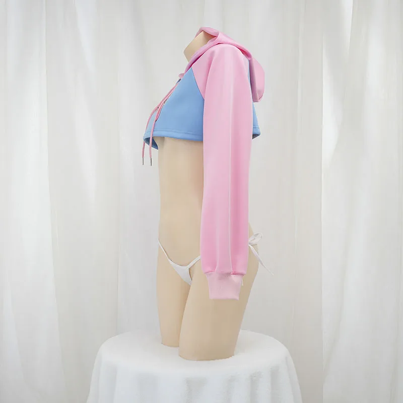 かわいい長袖クロップトップパーカーピンクブルーマッチングスタ - Anime Cosplay Bikini のレビューと価格