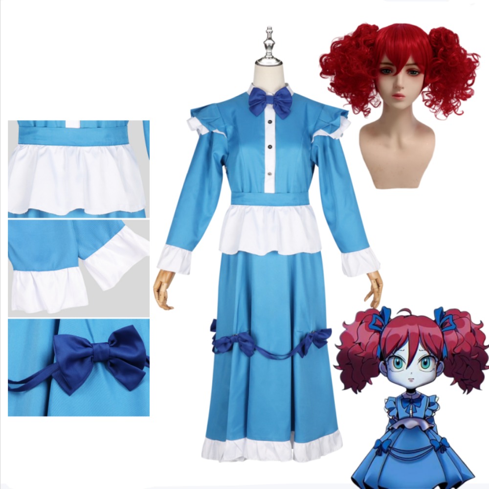 ポピーレッドヘアコスプレ衣装フルセットかわいいブルードレス大 - Anime Cosplay Blue Hair のレビューと価格