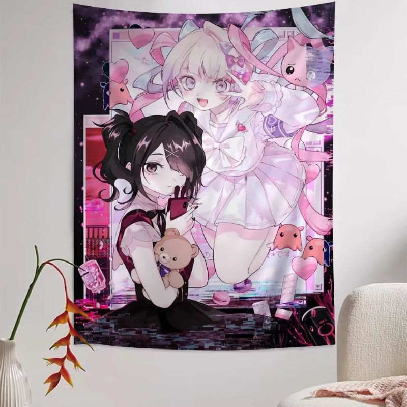 VIKAMA ピンクアニメガールタペストリー、かわいい漫画壁 - Anime Cosplay Girl Photo のレビューと価格