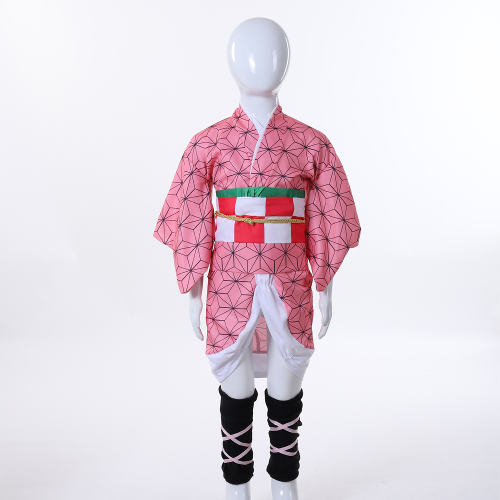 竈門禰豆子コスプレセット 日本風着物 ピンク着物 竹製口枷付 - Anime Cosplay Nezuko のレビューと価格