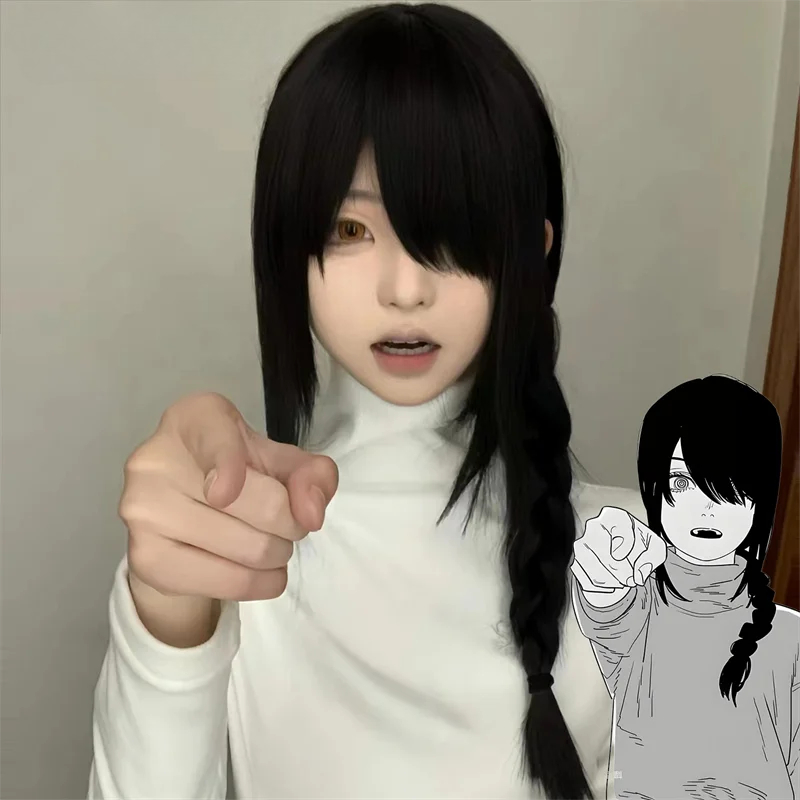 アニメチェーンソーマンナユタ大人のコスプレウィッグ黒ロング三 - Anime Cosplay Chainsaw Man のレビューと価格