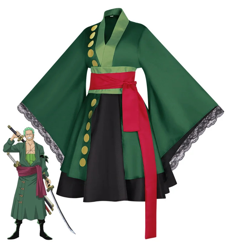 アニメロロノア・ゾロコスプレ衣装ワノ国女性グリーン日本の着物 - Anime Zoro Cosplay Female のレビューと価格