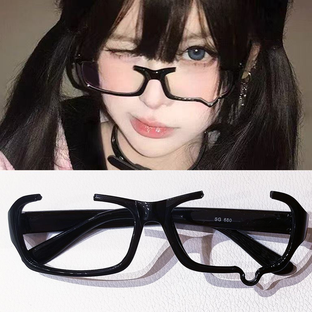 日本アニメ泣き眼鏡ハーフフレームレンズなし韓国コスプレ女の子 - Anime Cosplay Korean Girl のレビューと価格