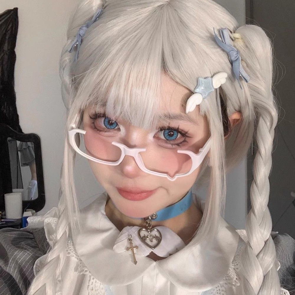 日本アニメ泣き眼鏡ハーフフレームレンズなし韓国コスプレ女の子 - Anime Cosplay Korean Girl のレビューと価格