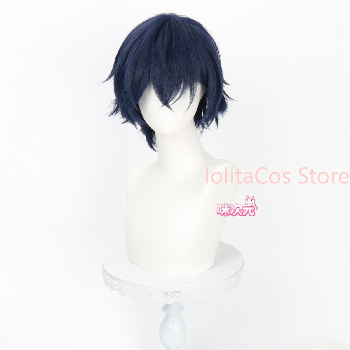原神ヴァレリーコスプレウィッグ特別なダークブルーショートヘア - Anime Cosplay Blue Hair のレビューと価格