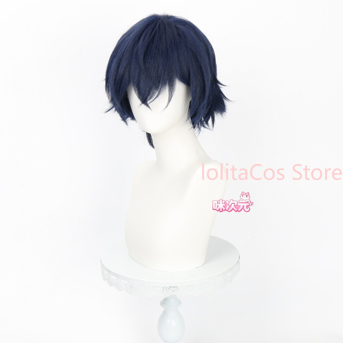 原神ヴァレリーコスプレウィッグ特別なダークブルーショートヘア - Anime Cosplay Blue Hair のレビューと価格