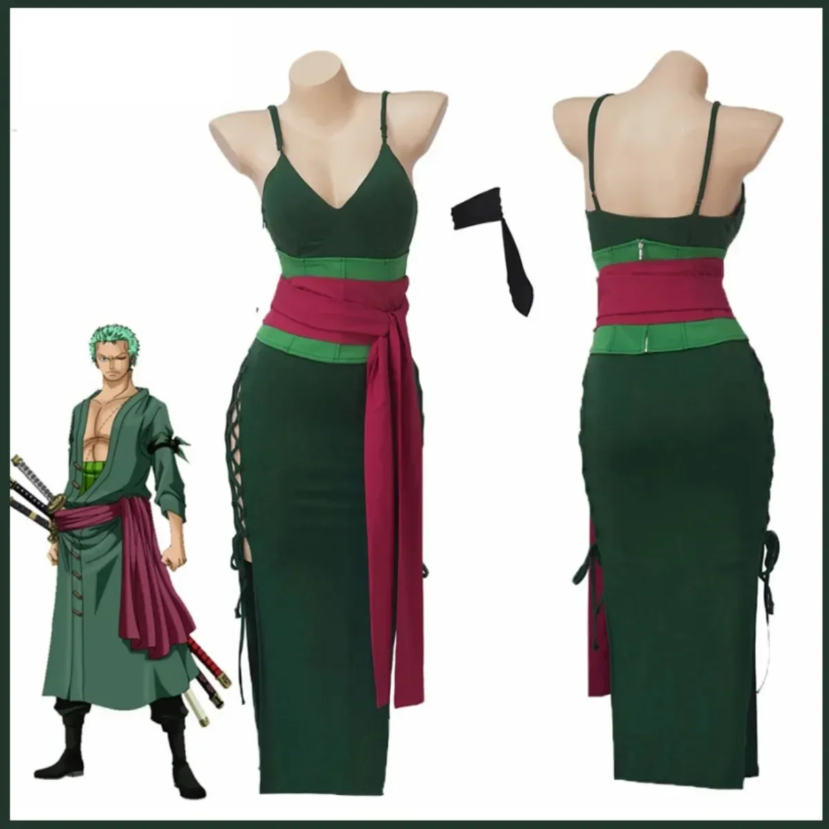 アニメロロノア・ゾロコスプレ衣装女性バージョングリーンセクシ - Anime Zoro Cosplay Female のレビューと価格