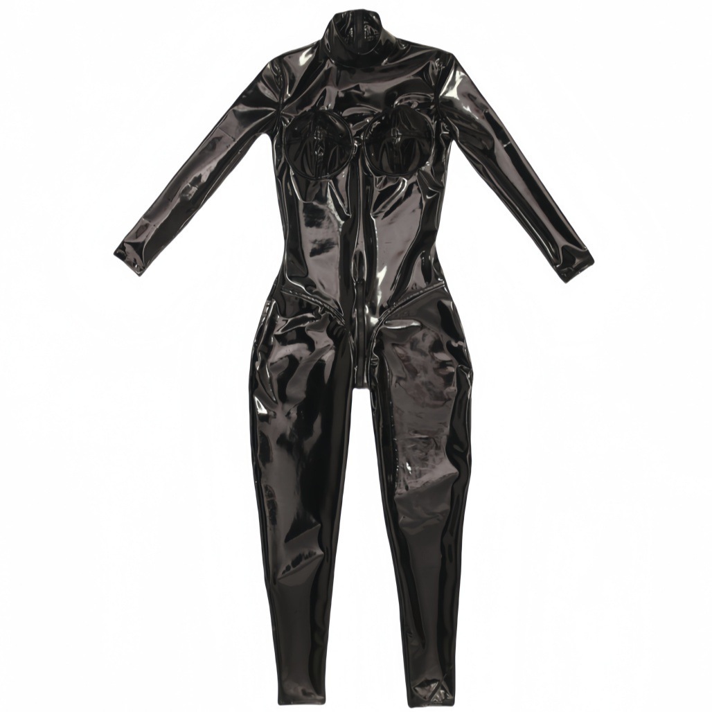 女性用セクシーな黒の光沢のあるPUレザーボディストッキング、 - Anime Cosplay Bodysuit のレビューと価格