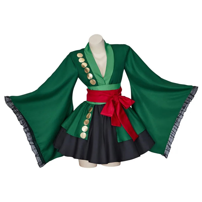 ロロノア・ゾロ女性コスプレ衣装ロリータグリーン着物ドレス女性 - Anime Zoro Cosplay Female のレビューと価格