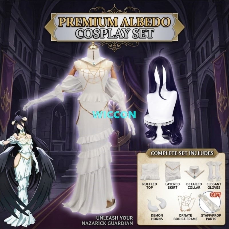 在庫あり アルベド コスチューム ウィッグ 女性用 ホワイト - Anime Cosplay Albedo のレビューと価格