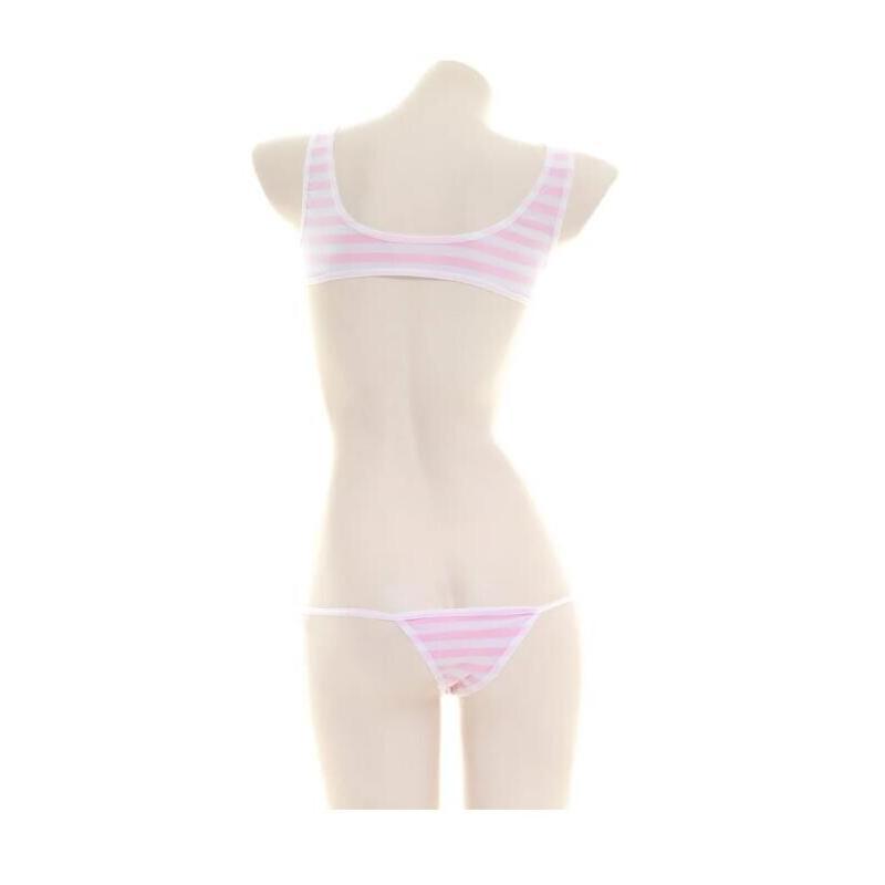 セクシーな和風青白ストライプビキニ水着ストライプホルターマイ - Anime Cosplay Bikini のレビューと価格